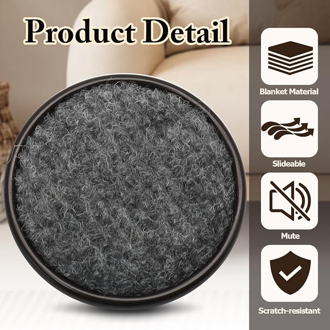 12Pcs Round Metal Felt Furniture Caster Cups, 1-5/8Inch Carpet-Bottom Furniture - Image 4