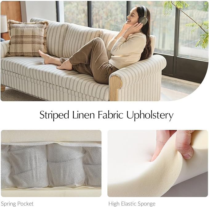 EcoHarbor Living 3-Seater Couch, Stripe 81" Mid-Century Modern Upholstered Sofa - Image 5