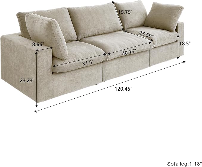 Cloud Modular Sectional Sofa Couch, 120.45" Convertible Couches 3 Seater Sofa - Image 2