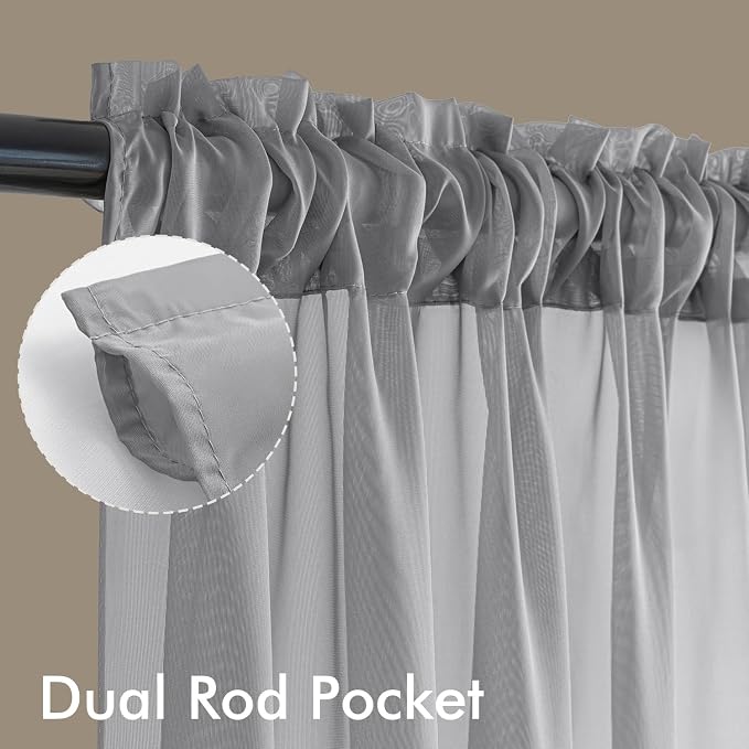 MIULEE Dark Grey Sheer Curtains 90 Inches Long, 4 Panels Set, Rod Pocket Light - Image 3