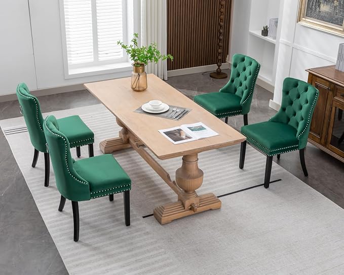 KCC Velvet Dining Chairs Set of 4, Upholstered High-end Tufted Dining Room Chair - Image 9