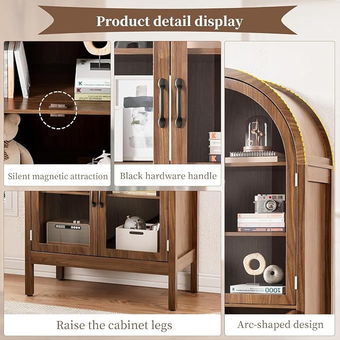 Arched Display Cabinet with Acrylic Glass Doors, 70.9'' Tall Curio Cabinet with - Image 4