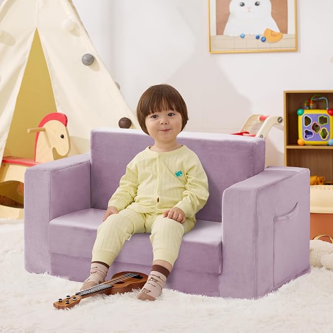 Kids Couch, 2-in-1 Toddler Chair Comfy 1-3 Years, Convertible Kids Chair - Image 2