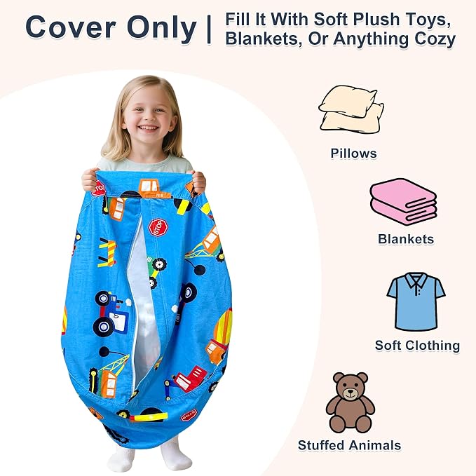 Lukeight Construction Stuffed Animals Storage Bean Bag Chair Cover - Image 3