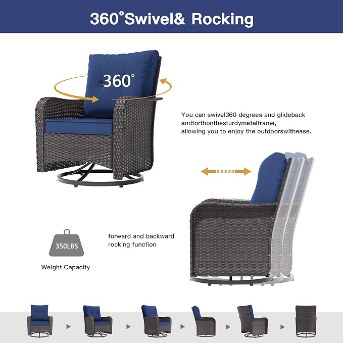 ALAULM 5-Piece Outdoor Swivel Rocking Chair Set - Image 5