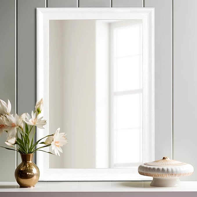 White Wood Mirror for Bathroom, Rectangle Rustic 24 x 36 inch Vanity Mirror for by WIOWUR