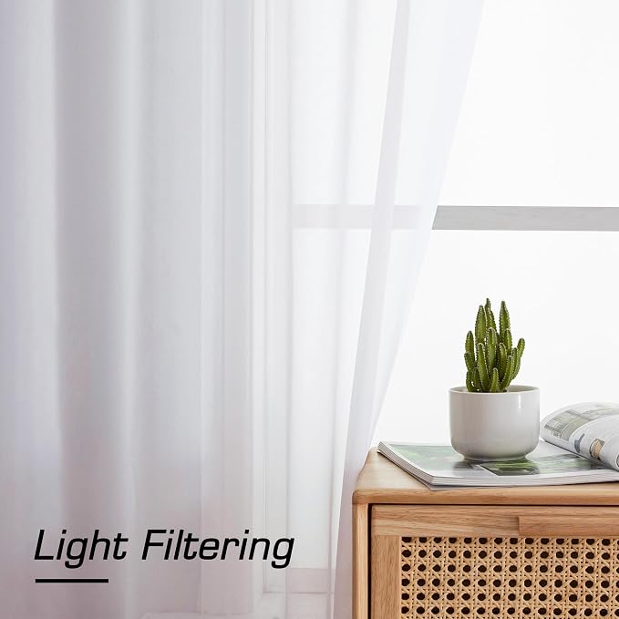 Simplebrand White Sheer Curtains, 2 Panels Set - Image 3
