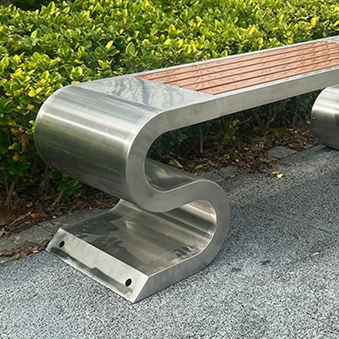 LITFAD Outdoor Indoor Bench Stainless Steel Metal Park Bench - Image 4