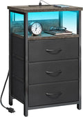 Fixwal Night Stand with Charging Station, LED Nightstand with U-S-B Ports and by Fixwal