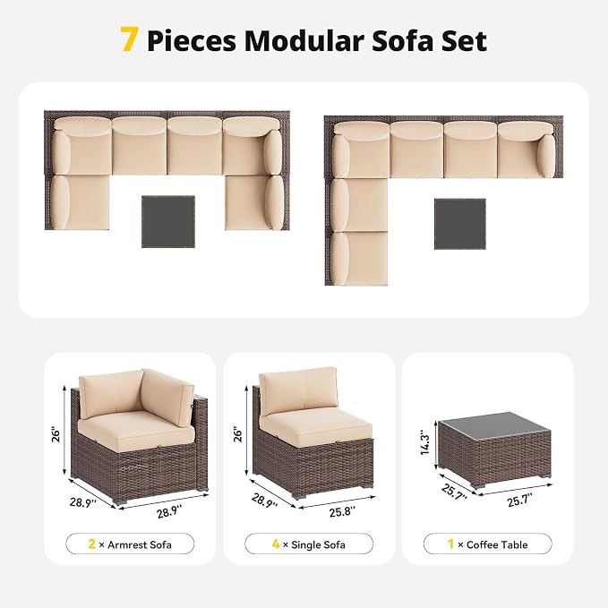Aoxun Patio Furniture Set with Umbrella, 8 Piece Outdoor Sectional Sofas - Image 6