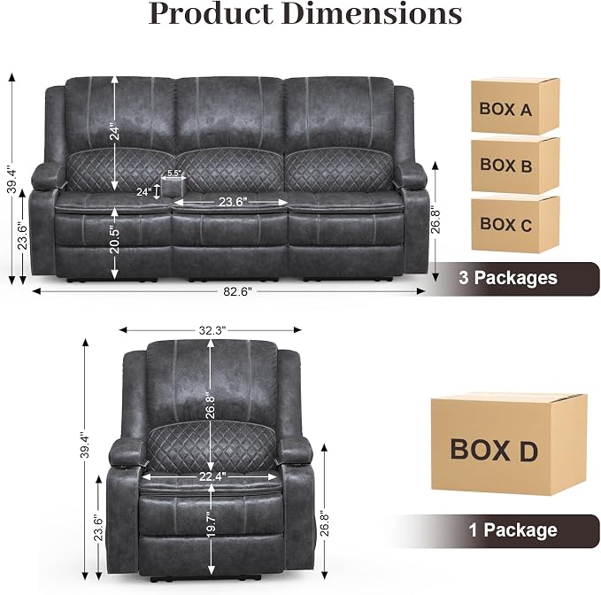 Yolsali 3 Seater Recliner Sofa Set - Image 2