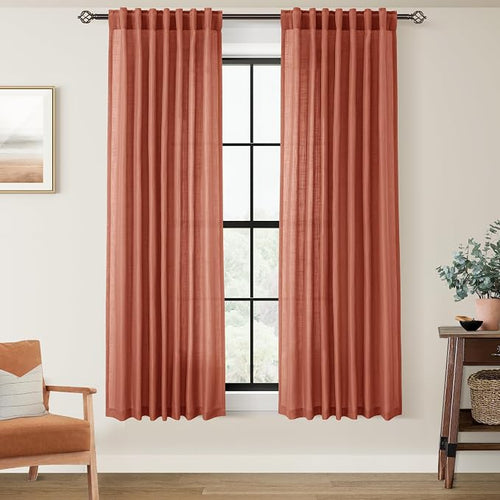 63 inch Linen Terracotta Curtains 2 Panels by Jolilight