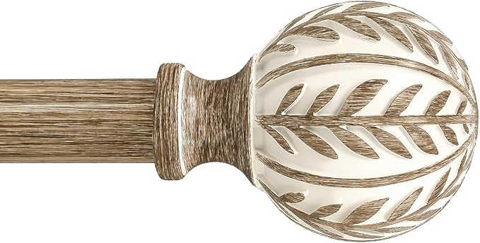 QDWIS Boho Wood Curtain Rods for Windows 66 to 120 inch, Rustic Decorative by Unknown