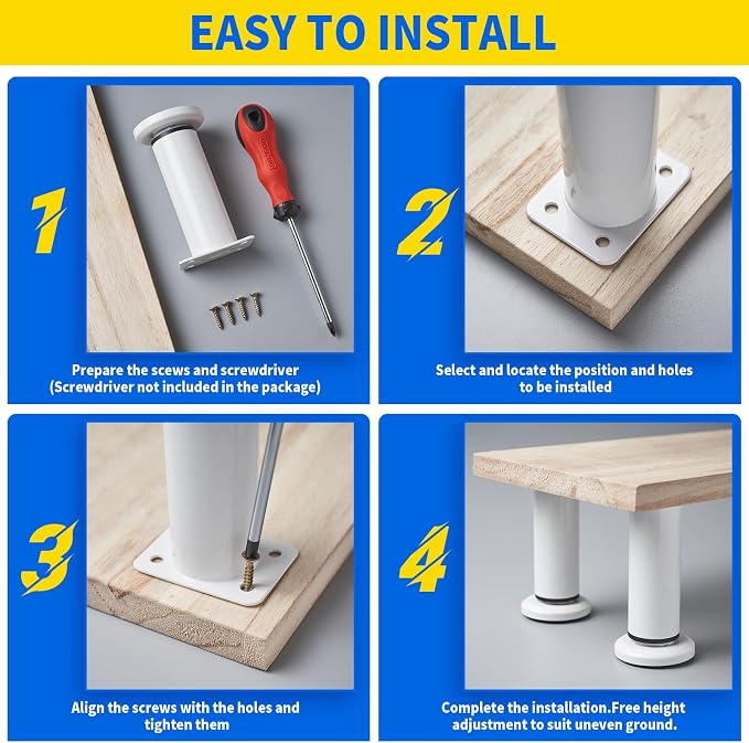 4 Pcs Adjustable Height Furniture Support Legs 3.15-4.72 inch, Metal Heavy Duty - Image 5