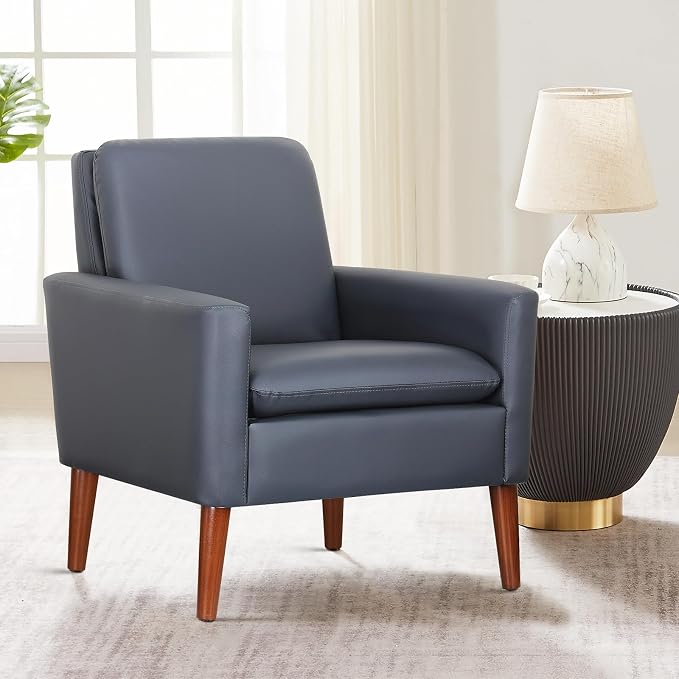 Faux Leather Accent Chair Upholstered Living Room Arm Chair Comfortable Reading - Image 8
