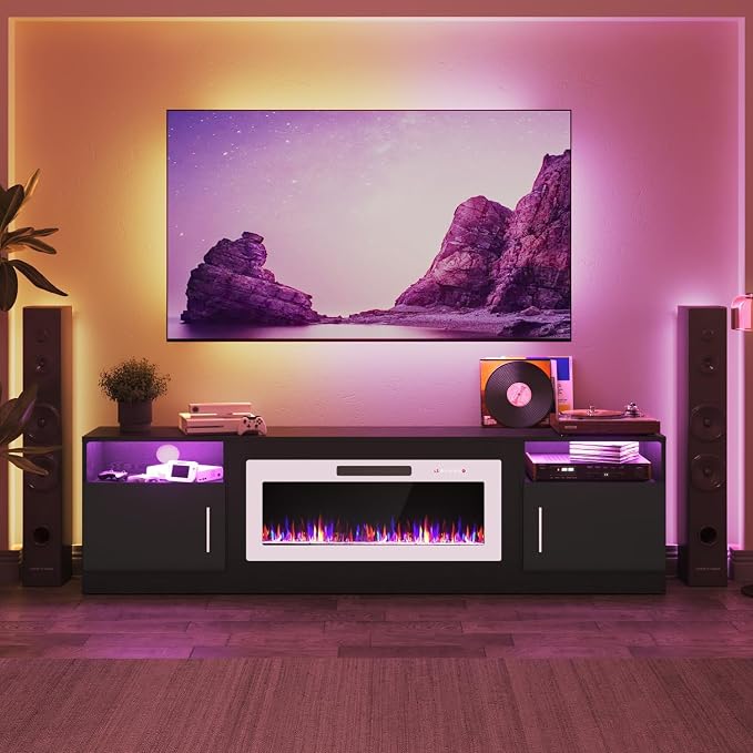 PRETZI Fireplace TV Stand with 36" Fireplace Up to 90" TVs, Remote Control - Image 6