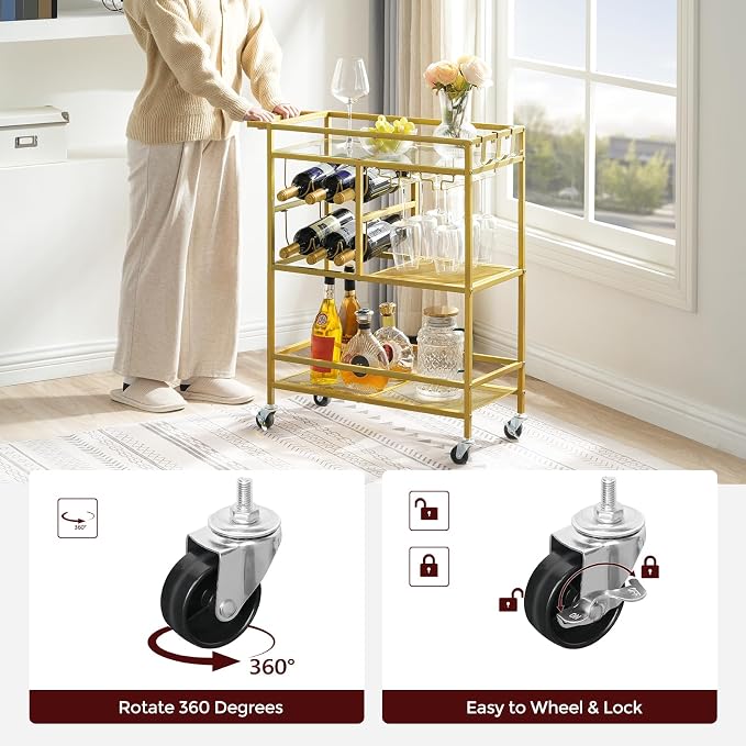 MAHANCRIS Bar Cart for Home, 3-Tier Serving Cart - Image 7