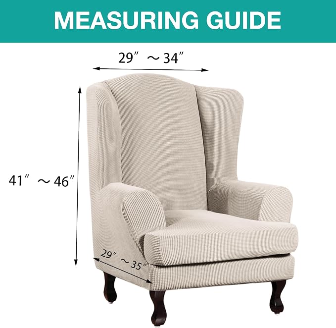 Turquoize Wingback Chair Covers 2 Piece Wing Chair Slipcover Stretch Slipcovers - Image 5