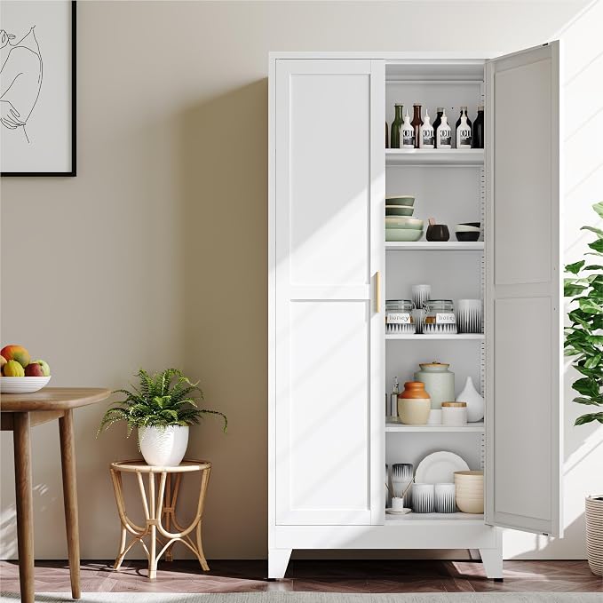 YAUWOH 71''Metal Cabinet with 4 Adjustable Shelves, 5-Tier Pantry Storage - Image 7