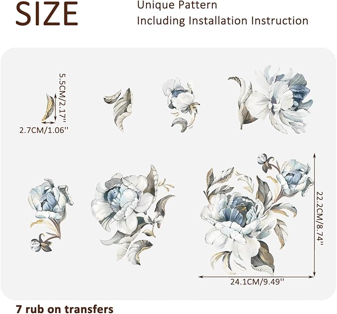 Floral Vintage Rub on Transfer for Furniture Large Flower UV DTF Transfer - Image 4