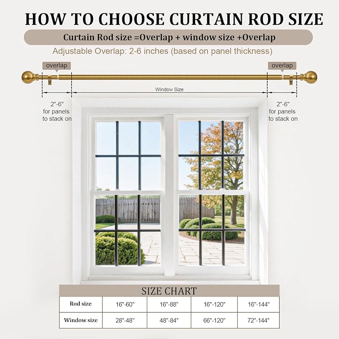 Modern Gold Curtain Rods for Windows 48 to 84 Inch 1" Diameter Adjustable Heavy - Image 8