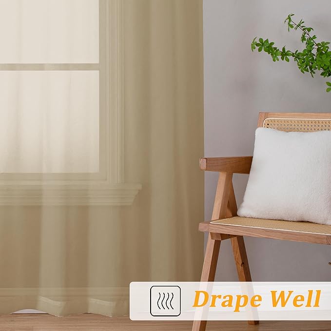 Gwine Taupe Sheer Curtain Tiers 24 Inch Length, Light Filtering Voile Short - Image 7