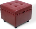 H&B Luxuries Tufted Leather Square Flip Top Storage Ottoman Cube Foot Rest by HBLuxuries