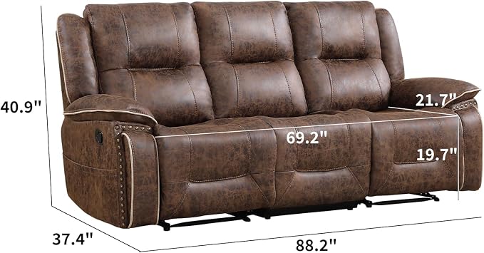 EBELLO Faux Leather Manual Recliner 3 Seater Reclining Sofa Chair, 3 Seat Sofa - Image 2