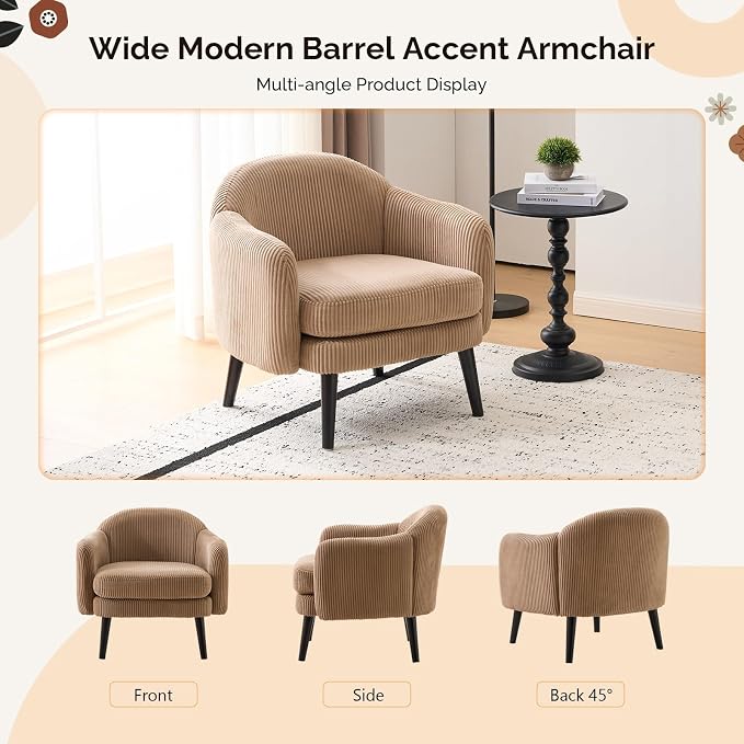 VINGLI 30.3" Wide Modern Barrel Accent Armchairs Set of 2 - Image 5