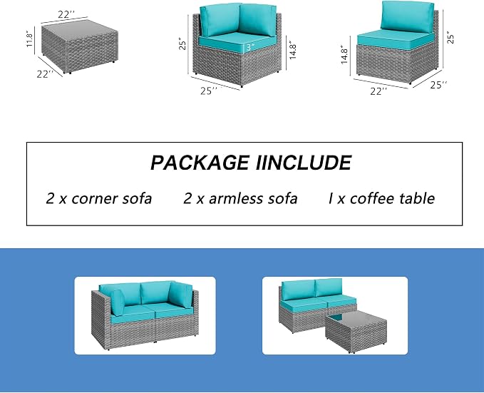 5 Piece Outdoor Patio Furniture Set, All Weather Conversation Set - Image 5