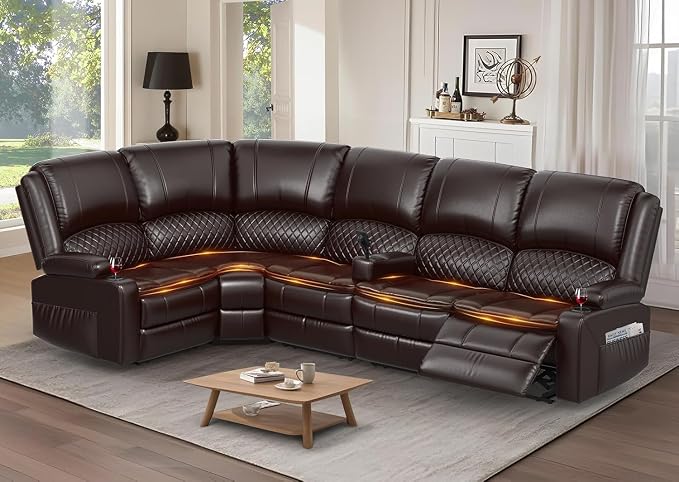 Yolsali Manual Reclining Sectional Sofa Set, 5 Seats 1+1+3 Leather Reclining by SavortheHappyMoments