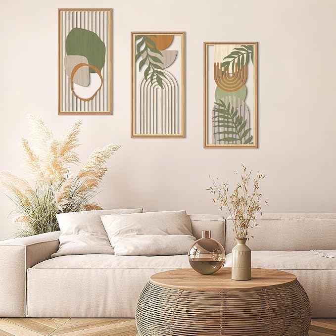 IARTTOP Boho Mid-century Modern Wood Wall Art 8x16 Inch Framed Green Bohemian - Image 6