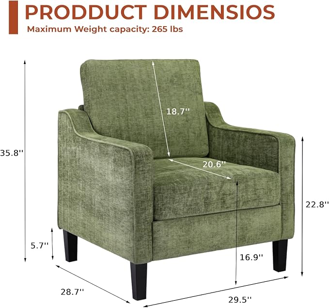 TLSUNNY Mid-Century Accent Chair, Modern Upholstered Chenille Armchair & Padded - Image 2