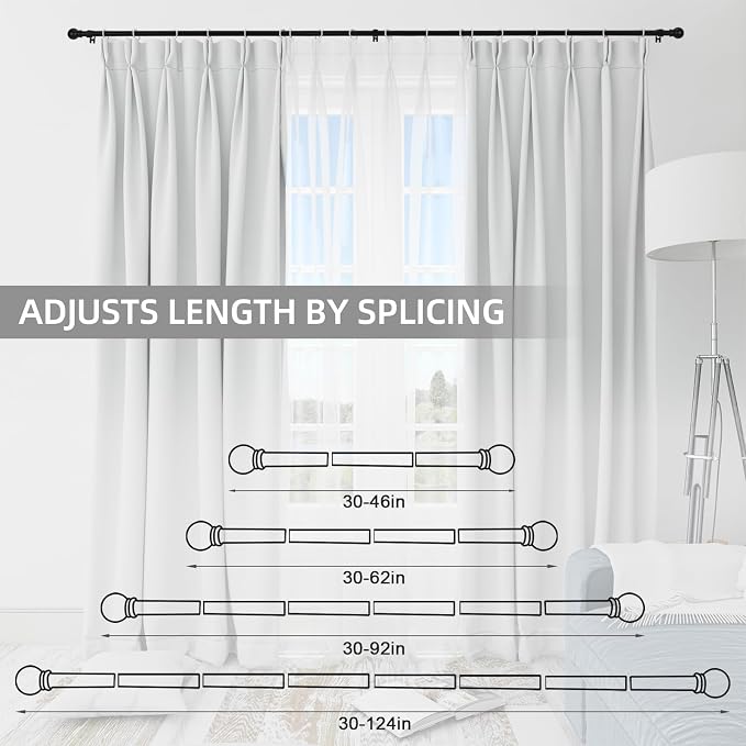Thestoa Curtain Rods for Windows 30-62 Inch, 5/8" Matte Black Curtain Rods - Image 5