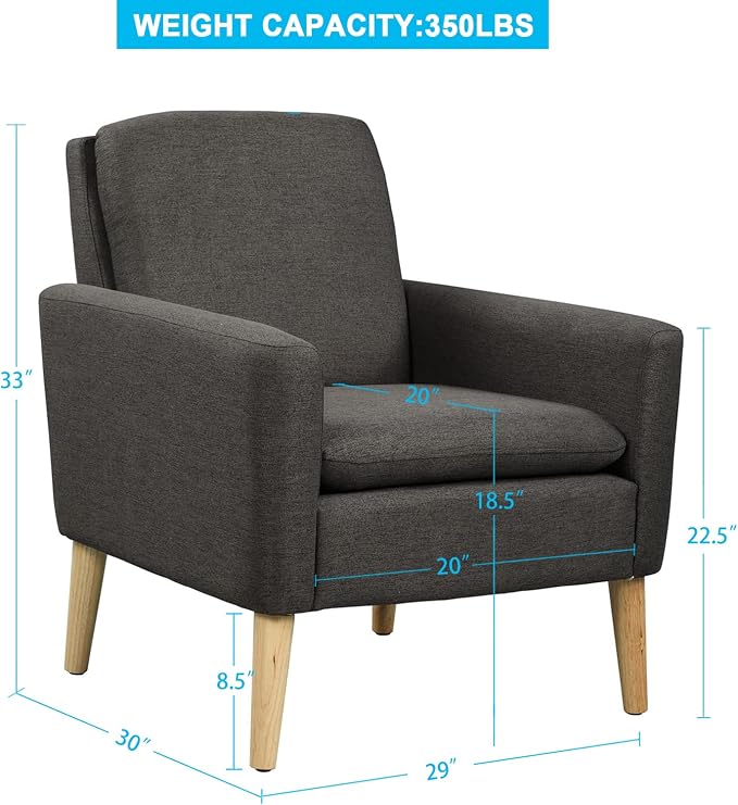 Modern Accent Chair for Living Room, Comfy Upholstered Linen Fabric Single Sofa - Image 3