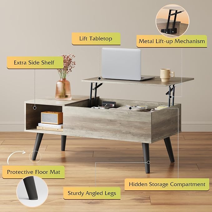 WLIVE Coffee Table for Living Room, Lift Top Coffee Table - Image 4
