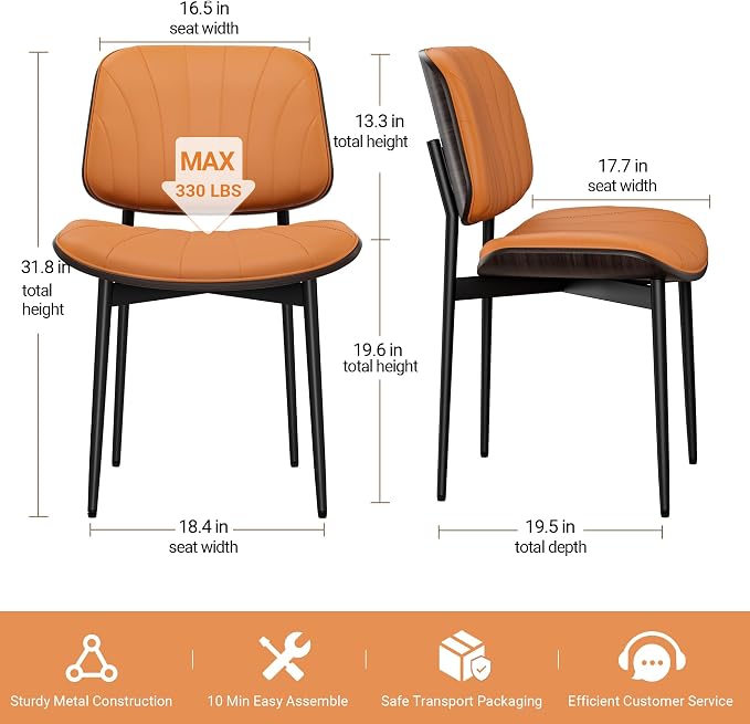 REONEY Dining Chairs Set of 4, Mid-Century Modern Upholstered PU Leather Chairs - Image 2