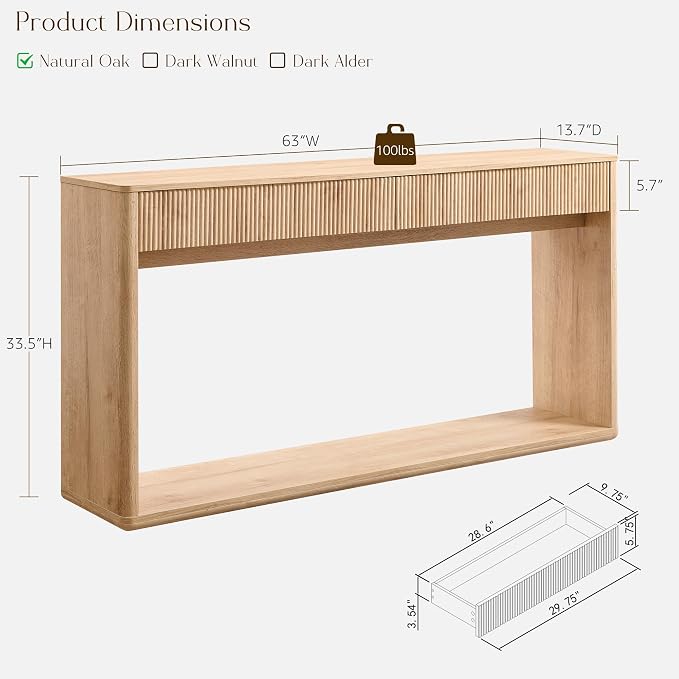 OKD 63" Fluted Console Table for Entryway, Modern Entryway Table - Image 2