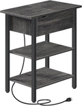 HOOBRO End Table with Charging Station, Narrow Side Table, Flip Top Nightstand by HOOBRO