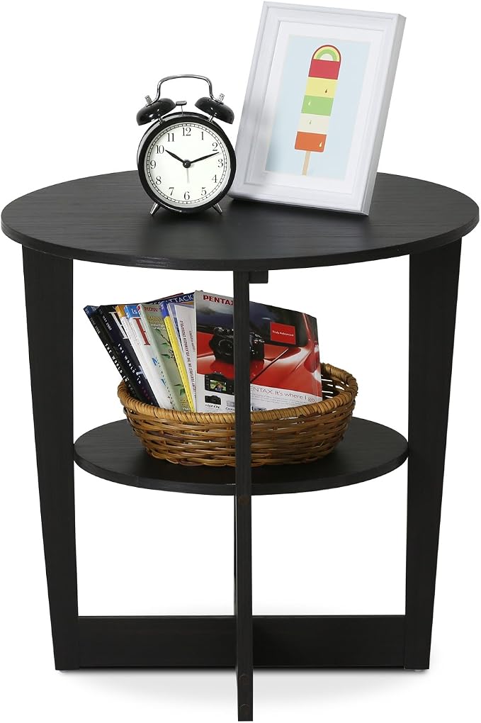 Furinno JAYA Side Table, 2-Tier Round Modern End Table - Image 6