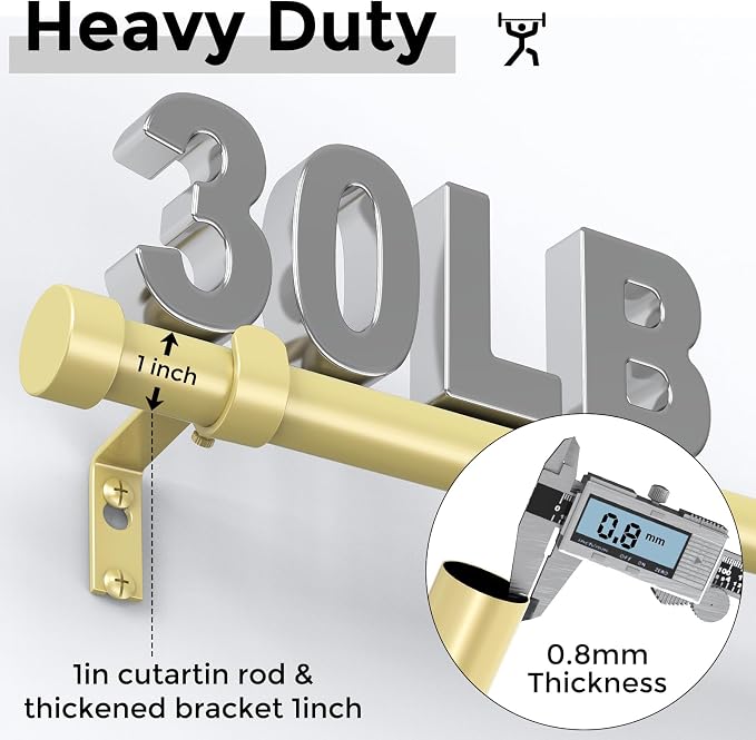 Gold Curtain Rods for Windows 36 to 176 Inch, Size:36-176 Inch - Image 3