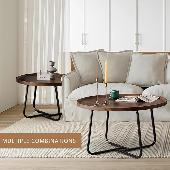 Round Nesting Coffee Table Set of 2, Mid Century Modern, Center - Image 7