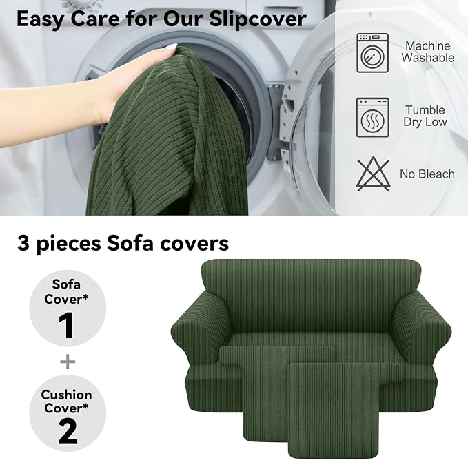 Waterproof Loveseat Cover 3-Piece Set Striped Slipcover - Image 5