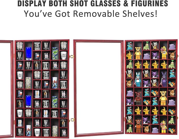 Shot Glass Display Case Large Wooden Cabinet Rack Holder Wall Mounted Mahogany - Image 4