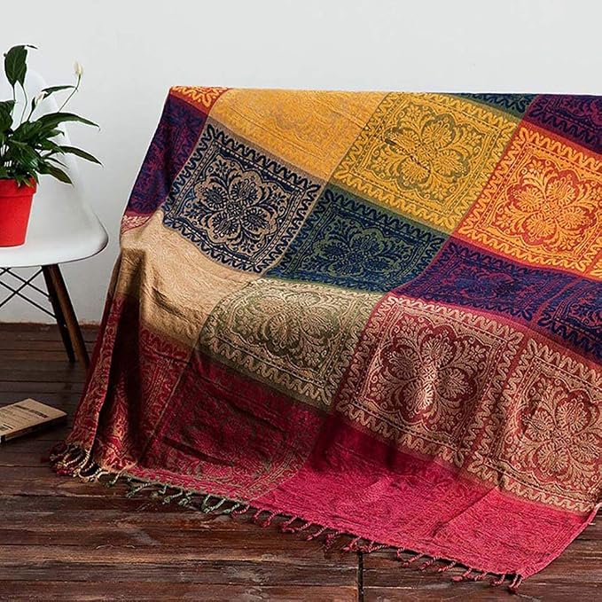 Boho Throw Blanket, Chenille Jacquard Tassels Throw Blankets - Image 2