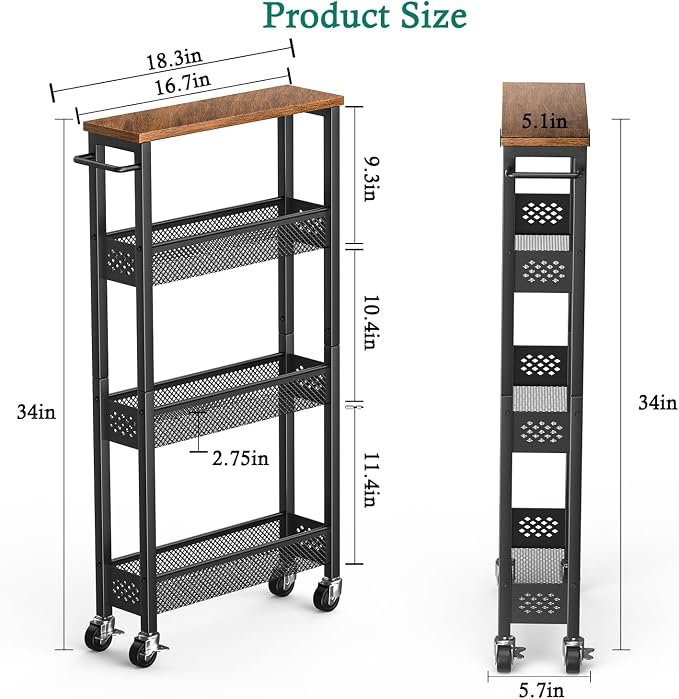XYZLVSI Slim Storage Cart 4 Tier Narrow Kitchen Rolling Cart on Wheels - Image 5