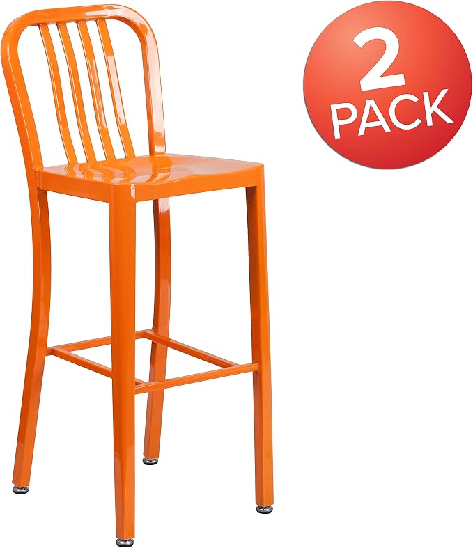 Flash Furniture Gael Commercial Grade 2 Pack 30" High Orange Metal - Image 4