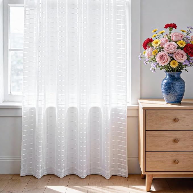 SpaceDresser Check Sheer Curtains 96 Inches Long - Image 3