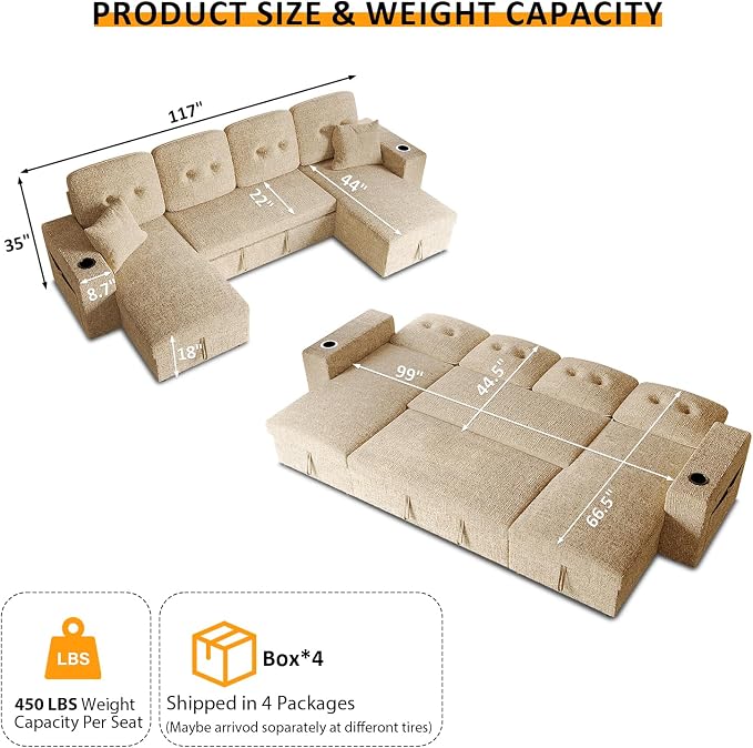Modular Sectional Sleeper Sofa Bed, Couches - Image 3