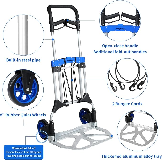 Folding Hand Trucks Heavy Duty by Leeyoung, 500 lb Aluminium Folding Hand Cart - Image 5